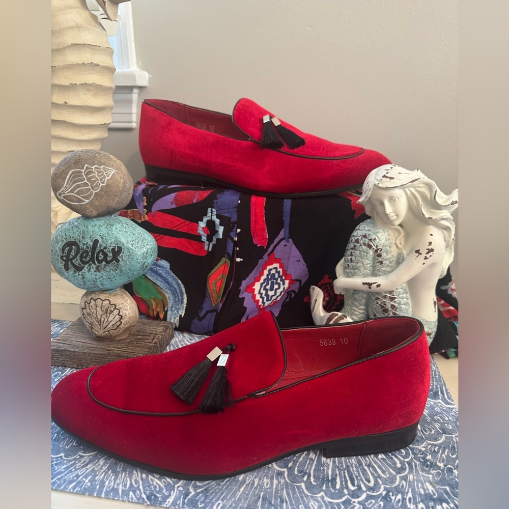 Red Suede Loafers with Tassels Men size 10 - Picture 2 of 4